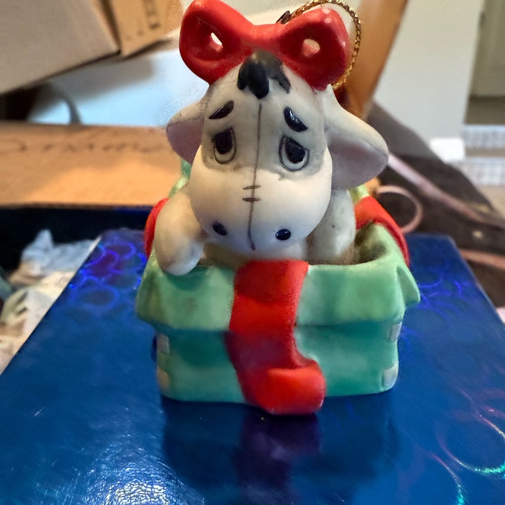 Disney Porcelain Eeyore Holiday Ornament with Red and Green Accents